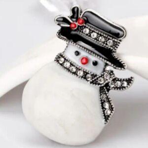 White Christmas Party Holiday Festive Snowman Brooch with Rhinestones-(#335)